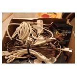 BOX OF SURGE PROTECTORS & CORDS