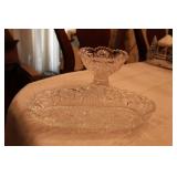 PRESSED GLASS COMPOTE BOWL & CELERY DISH