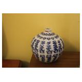 BLUE & WHITE GINTER JAR -LID HAS A REPAIR