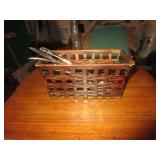 METAL BASKET SILVER PLATED WITH SILVERWARE