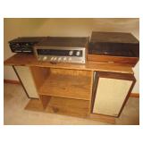 SHELF WITH SPEAKERS, RECORD, & CASETTE PLAYERS