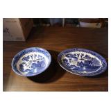 VERY OLD BLUE WILLOW SERVING DISHES MARKED JAPAN