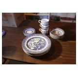 BLUE WILLOW PLATES, CUPS, & SAUCERS