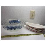 PYREX MIXING BOWLS & STRAWBERRY & CREAM BOAT