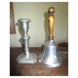 PEWTER CANDLESTICK & BELL