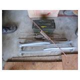 EMPTY AMMO BOX, MASONRY TOOLS & 2 BRICK CARRIERS