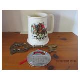 LARGE BRASS KEY, MUG, & LONGWOOD ORNAMENT