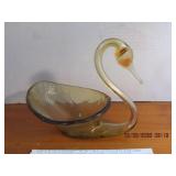 ART DECO GLASS AMBER SWAN