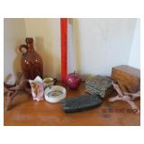 VINTAGE BOTTLES, ASHTRAY, LITTLE BOXES, & MORE
