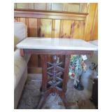 MARBLE TOP FRENCH PROVINCIAL END TABLE