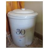 30-GALLON RED WING CROCK WITH LID - LID HAS A