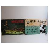 WINCHESTER DUCKS & FUNNY HEIFER METAL SIGNS -