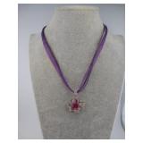 ART GLASS FLOWER PENDANT NECKLACE PINK FLORAL