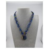BLUE PEACOCK PENDANT MULTI-STRAND BEADED