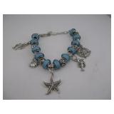 BLUE BEADED OCEAN CHARM BRACELET STARFISH SHELL
