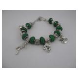 GREEN BEADED FOOTBALL CHARM BRACELET HELMET