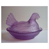 PURPLE GLASS HEN ON A NEST
