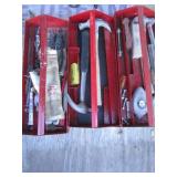 3 RED METAL TOOL CARRIERS WITH TOOLS