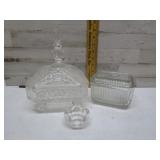 CRYSTAL PRESERVE DISH, REFRIGERATOR DISH, & SALT