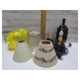 PRIMITIVE CANDLE STICKS & NEW LAMP SHADES