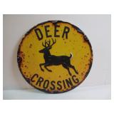 DEER CROSSING ROUND METAL SIGN