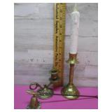BRASS CANDLESTICKS & SNUFFER