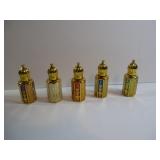5 PC ARABIAN STYLE PERFUME ATTAR BOTTLES GOLD