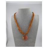 ORANGE MULTI-STRAND BEADED NECKLACE PEACOCK