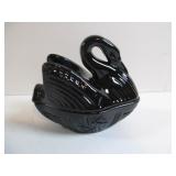 BLACK GLASS SWAN JEWELRY / TRINKET BOX