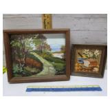OIL ON CANVAS & CROSSSTITCHED PICTURES