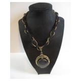 BEAUTIFUL BLACK & GOLD BEADED STRAND PENDANT