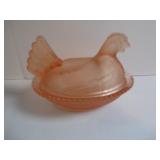 ORANGE FROSTED GLASS HEN ON A NEST