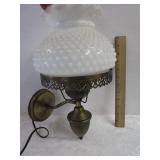 Vintage Hobnail Milk Glass & Brass Wall Mount Lamp