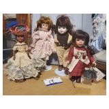 4 Assorted Dolls & 1 Duck House Doll