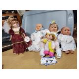 Lot of Baby Dolls, 1 Porcelain Doll and 1 Plush
