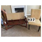 Wood Bench Padded Seat with Storage and Chair
