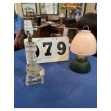 Glass lamp and Coleman battery lamp