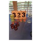 Pair of painted glass tumblers, small glass milk