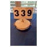 Warwick white and brushed gold casserole with lid