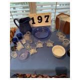 Blue pitcher (chipped) milk bottle, blue serving