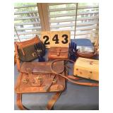 4 ladies purses, leather briefcase and helping