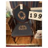 Antique wood chair cloth seat and back