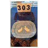 2 glass serving trays (one with ducks has a