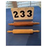 2 wood rolling pins (one turns and one is solid)