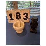 Marble Mortar & Pestle and small statue Pisel