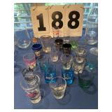 Box of 20+- shot glasses plus 12 other glass