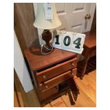 Wood table with lamp attached 2 drawers and 2