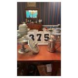 Metal creamer and a metal candy dish with lid