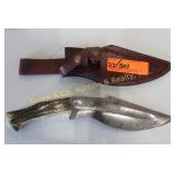 LARGE KNIFE HAND MADE w/ LEATHER SHEATH LARGE KNIFE HAND MADE w/ LEATHER SHEATH