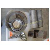 TIN PLATES & BOWL, SILVER BOWL, MATCH STICK HOLDER